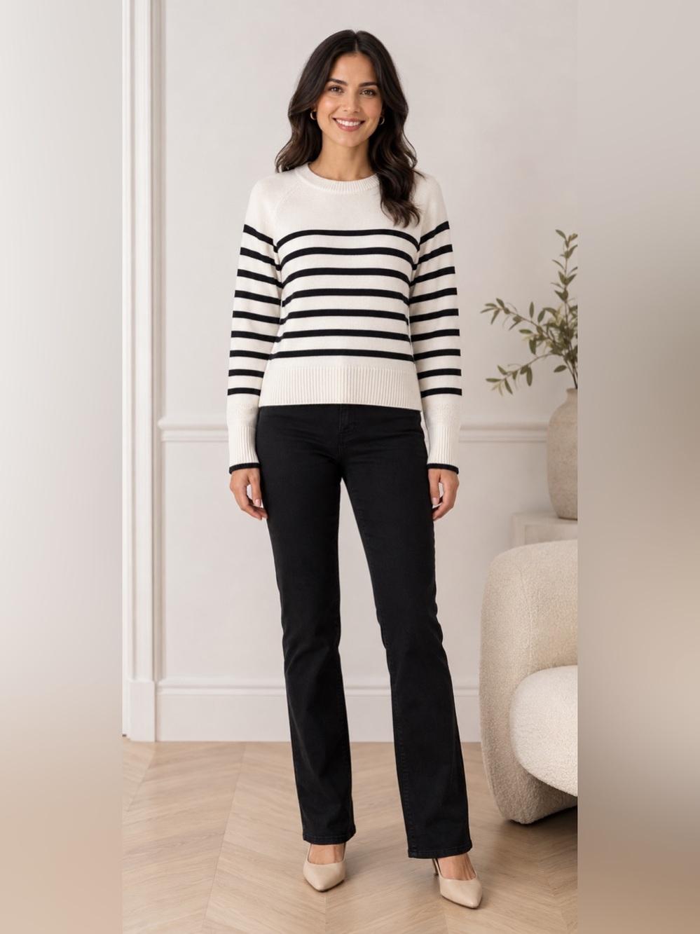 Philosophy Black White Striped Sweater Pullover Long Sleeve Knit Cozy Small